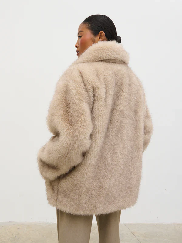 Agatha Short Faux Fur Coat (Beige) - Image 2