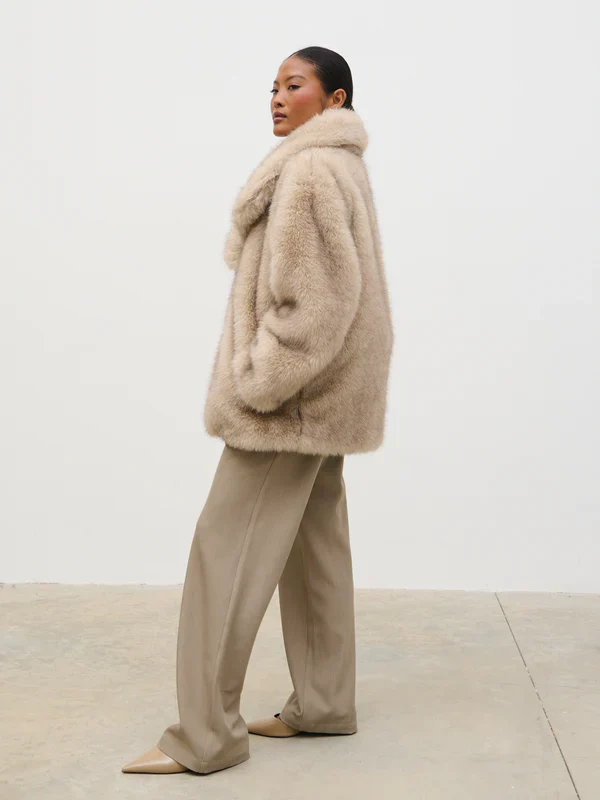 Agatha Short Faux Fur Coat (Beige) - Image 5