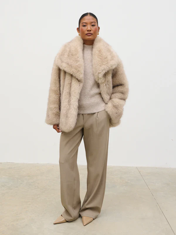 Agatha Short Faux Fur Coat (Beige) - Image 7