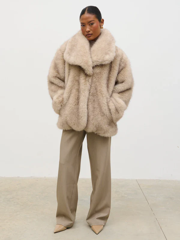 Agatha Short Faux Fur Coat (Beige) - Image 8