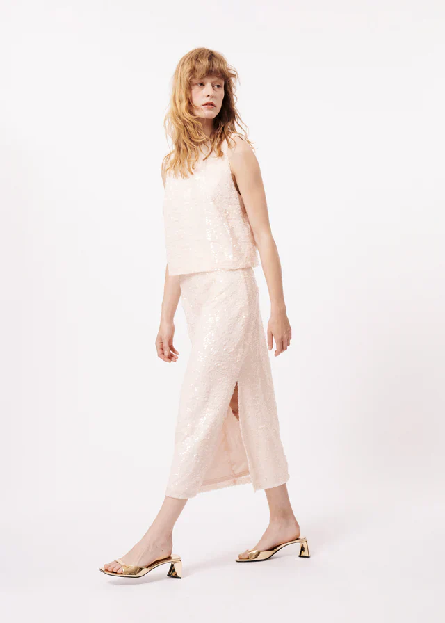 AGNESA SEQUIN MIDI SKIRT (CREAM) - Image 3