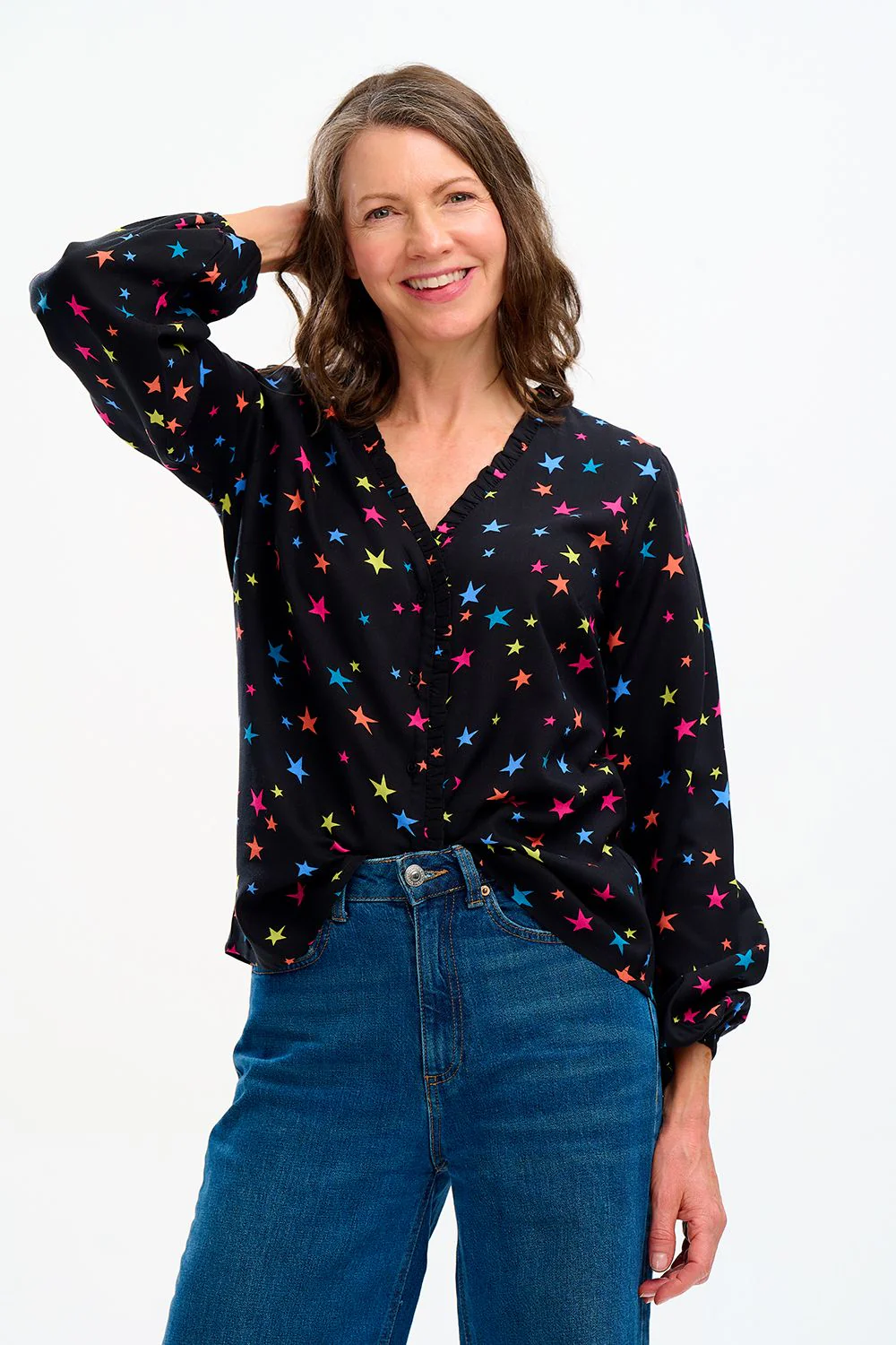 ALICIA FRILL EDGE BLOUSE (BLACK) - Image 3