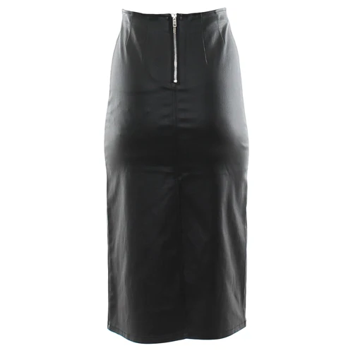 Allie Faux Leather Midi Skirt (Black) - Image 3