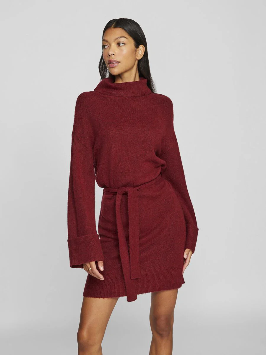 Alva Tie Belt Knit Dress (Cabernet) - Image 2