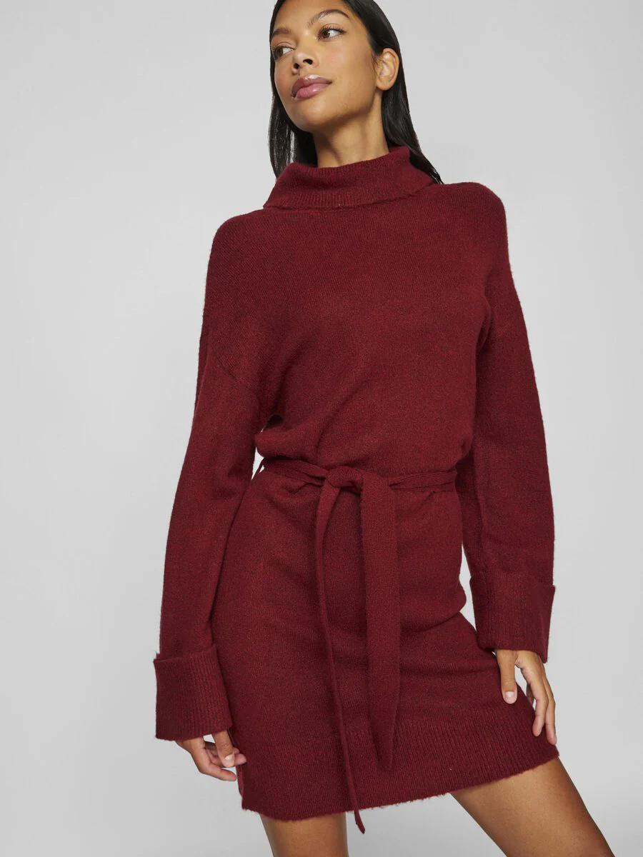Alva Tie Belt Knit Dress (Cabernet) - Image 3