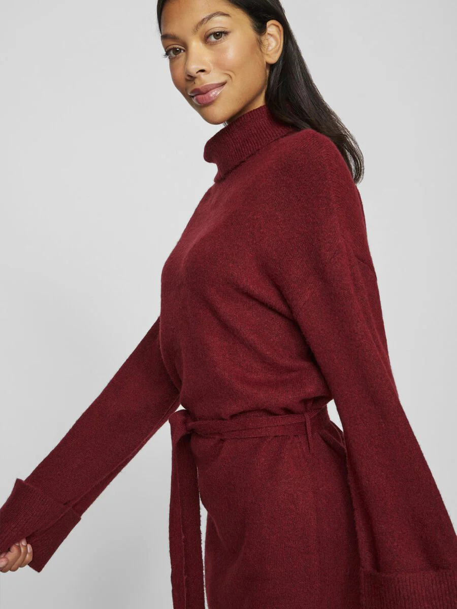 Alva Tie Belt Knit Dress (Cabernet) - Image 4