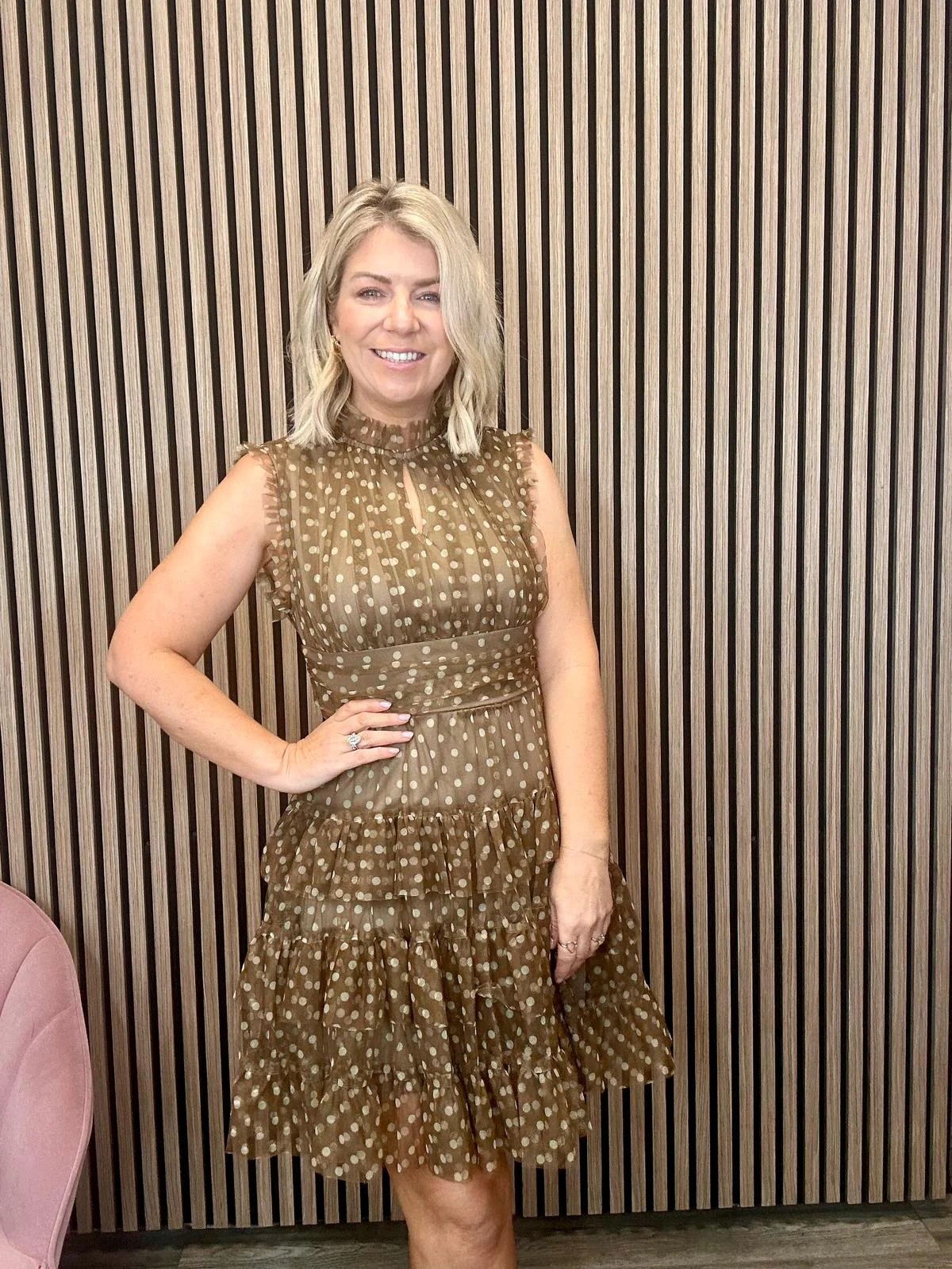 Ameriga Tulle Mini Dress (Coffee/ Polka Dots) - Image 2