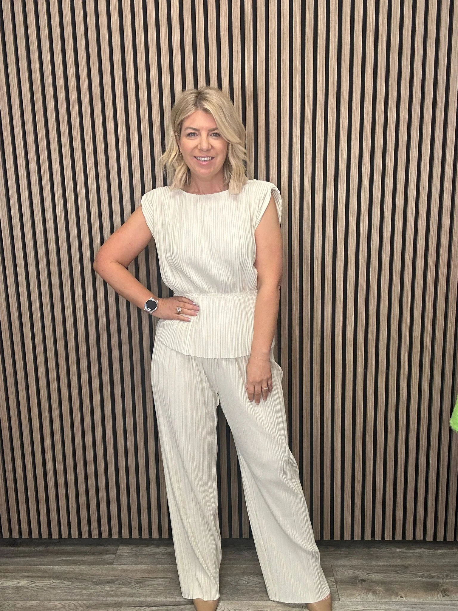 Ana Wide Leg Plisse Pants (Almond Milk) - Image 2