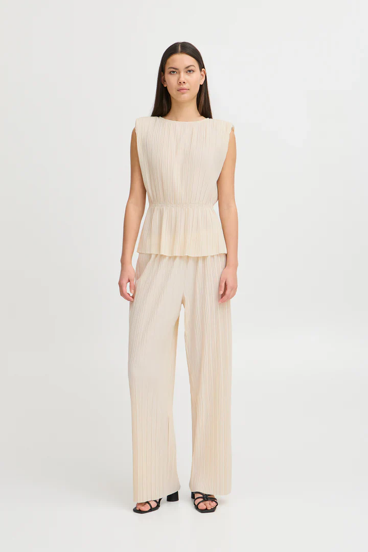 Ana Plisse Sleeveless Top (Almond Milk) - Image 3