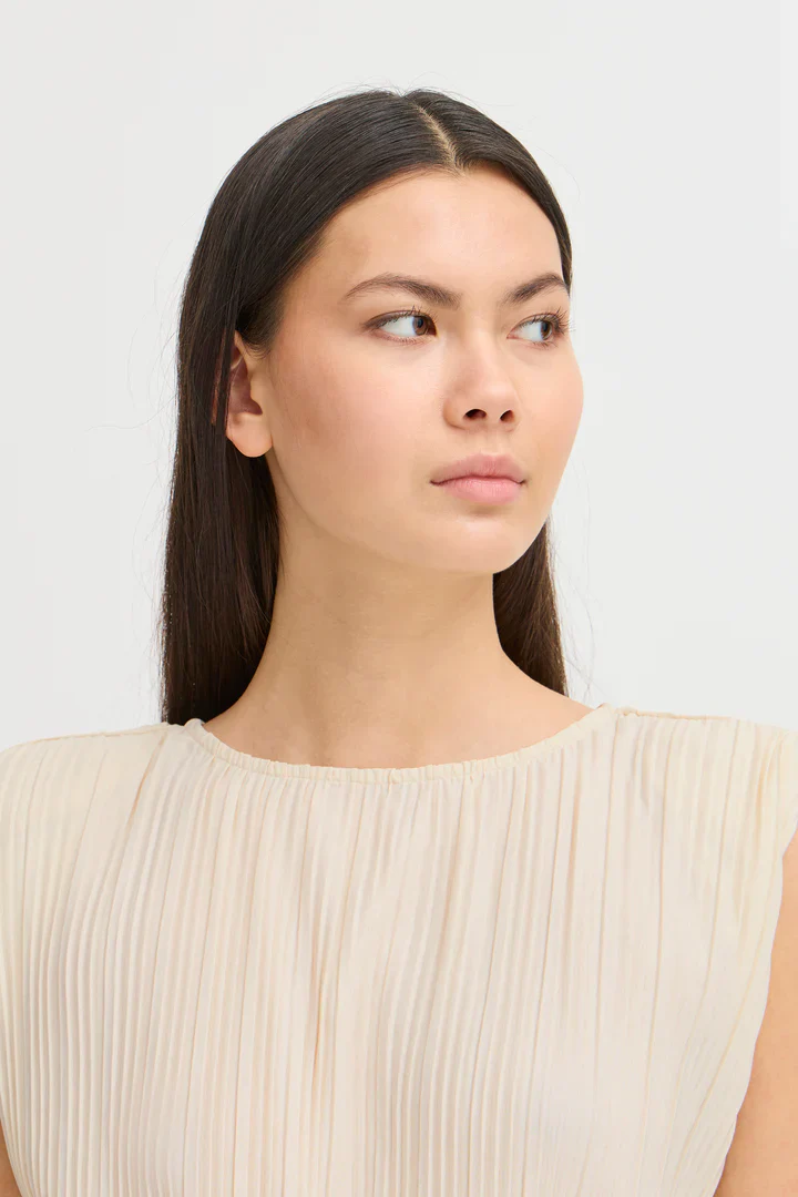 Ana Plisse Sleeveless Top (Almond Milk) - Image 4