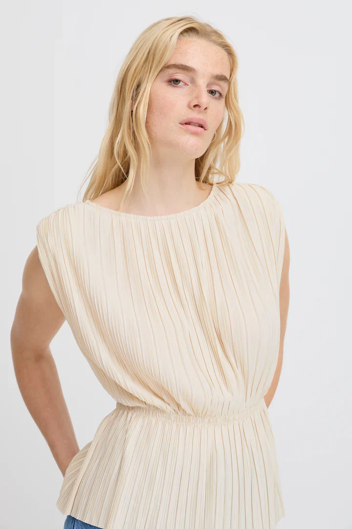 Ana Plisse Sleeveless Top (Almond Milk) - Image 6