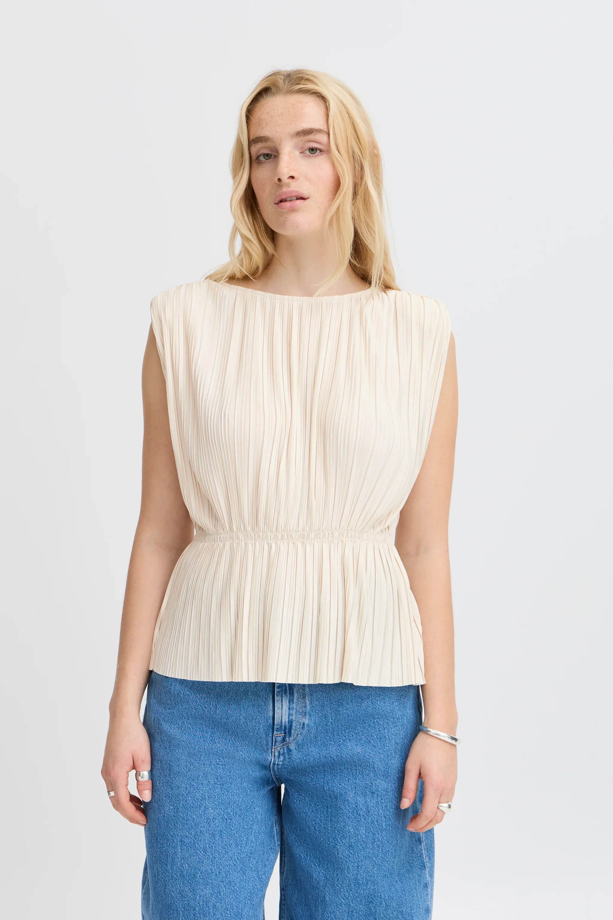 Ana Plisse Sleeveless Top (Almond Milk) - Image 7