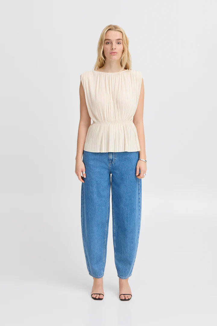 Ana Plisse Sleeveless Top (Almond Milk) - Image 8