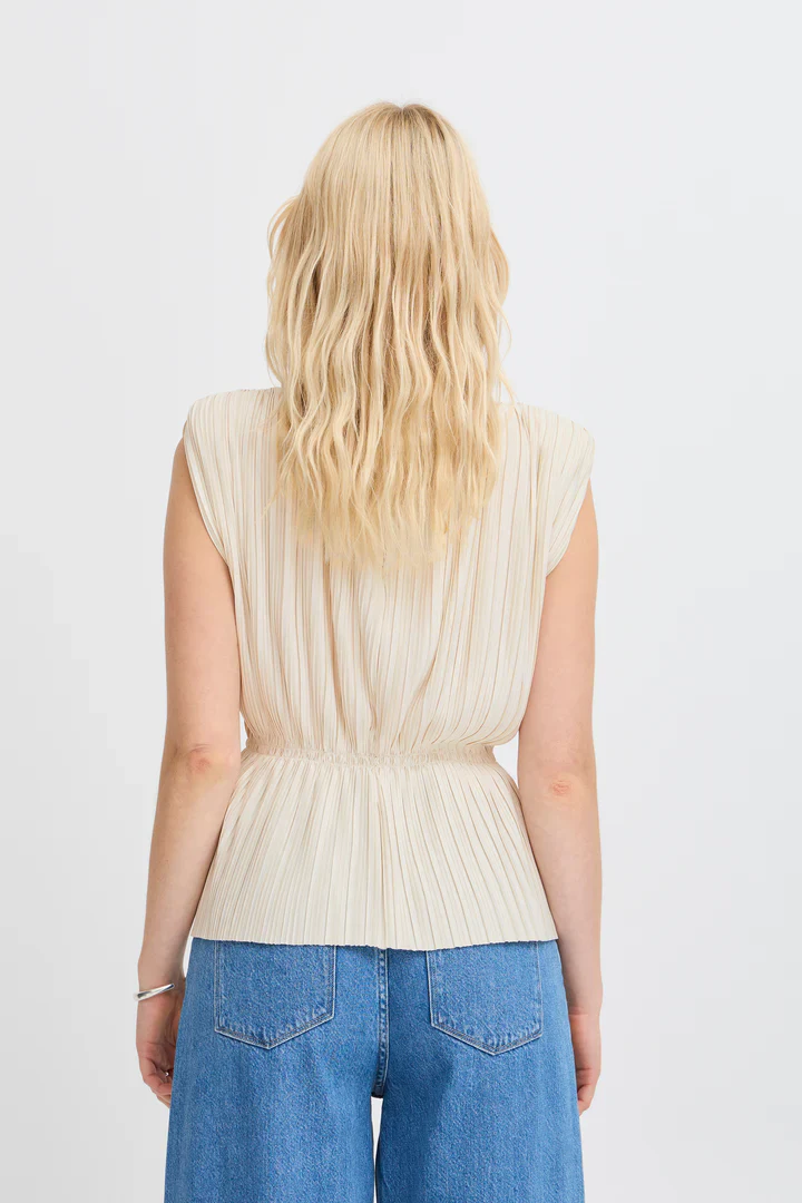 Ana Plisse Sleeveless Top (Almond Milk) - Image 9