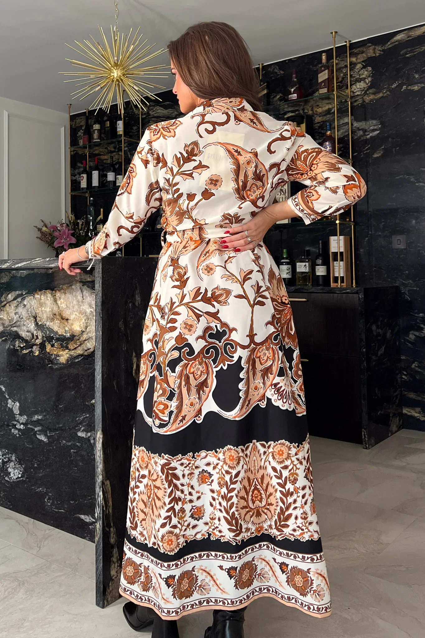 ANGELA BOARDER PRINT SHIRT MAXI DRESS (BROWN) - Image 6