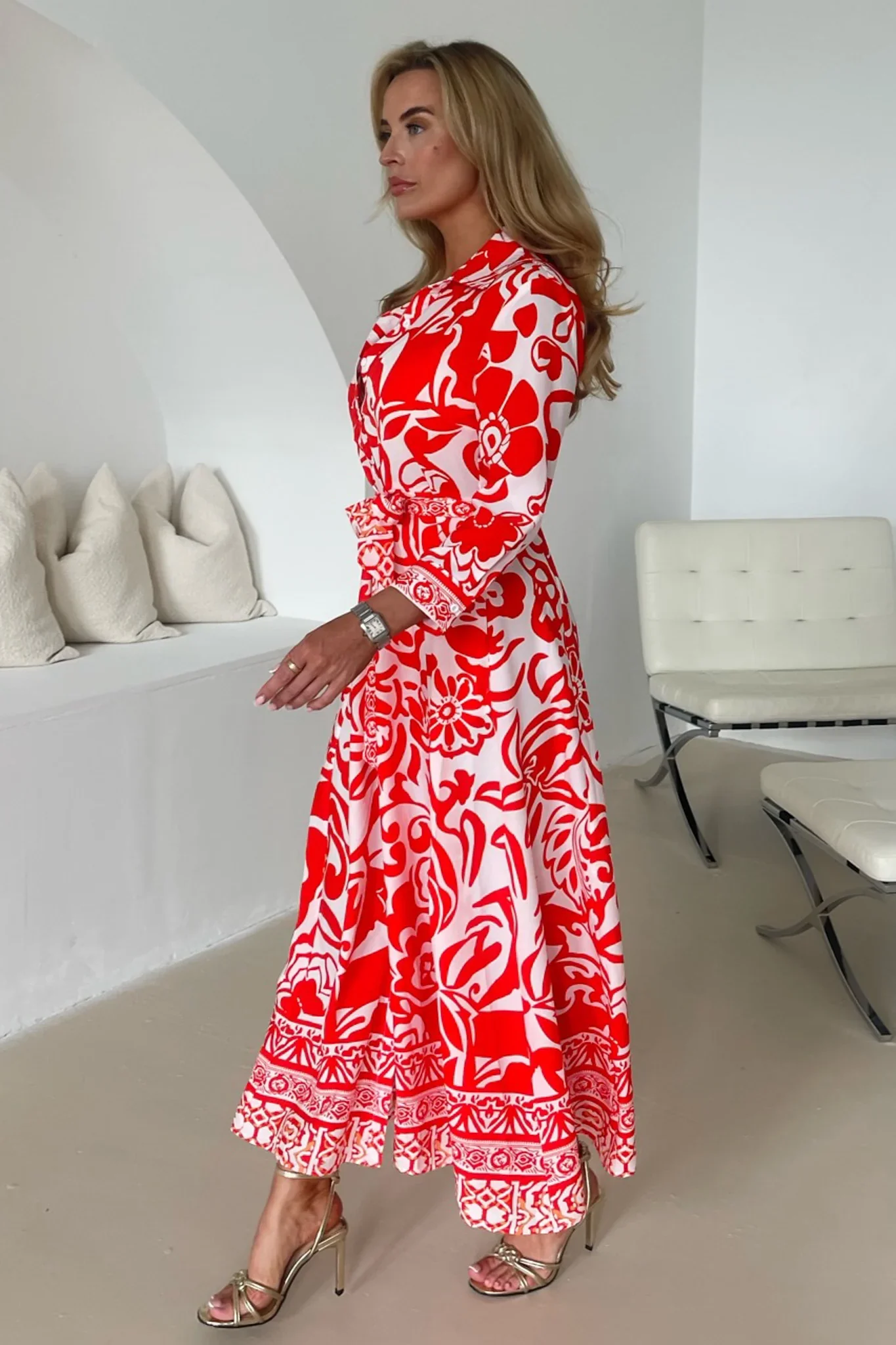 Angela Shirt Maxi Dress (Red Print) - Image 3