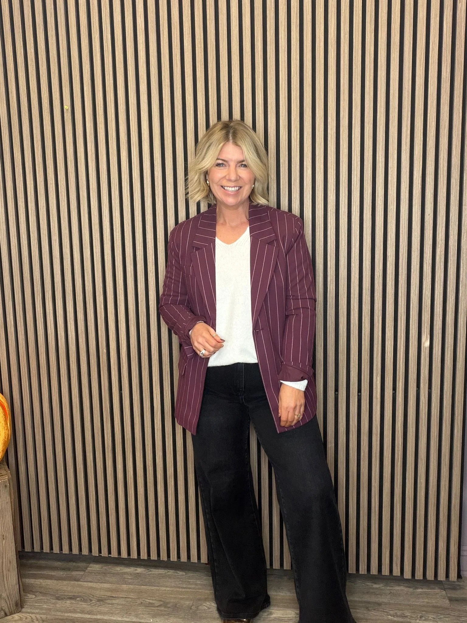 Anika Pinstripe Blazer (Mauve Wine/Pink Lady) - Image 2