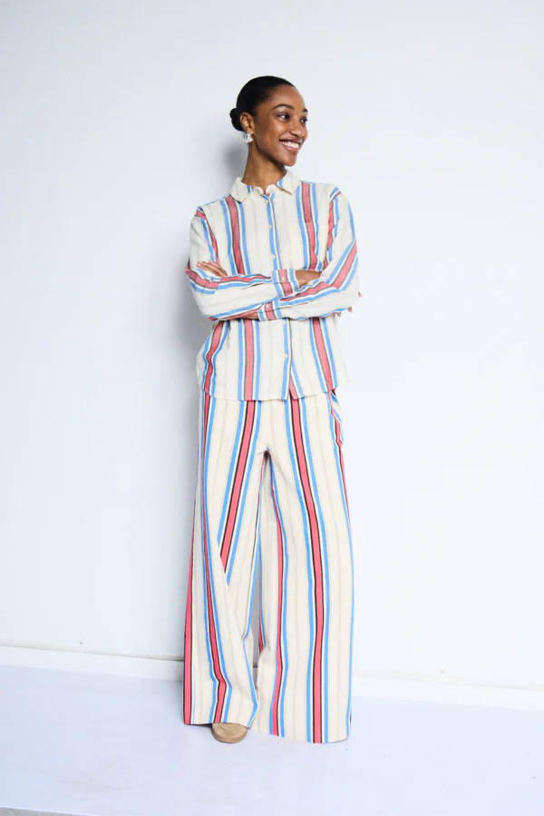 Anna Wide Leg Trousers (Blue/Red) - Image 3