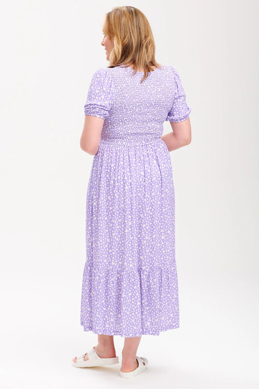 Arabella Midi Shirred Dress - Animal Pastel Love Heart (Lilac) - Image 4