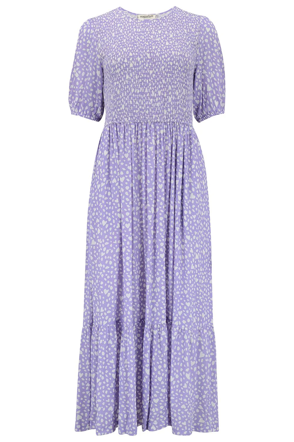 Arabella Midi Shirred Dress - Animal Pastel Love Heart (Lilac) - Image 5