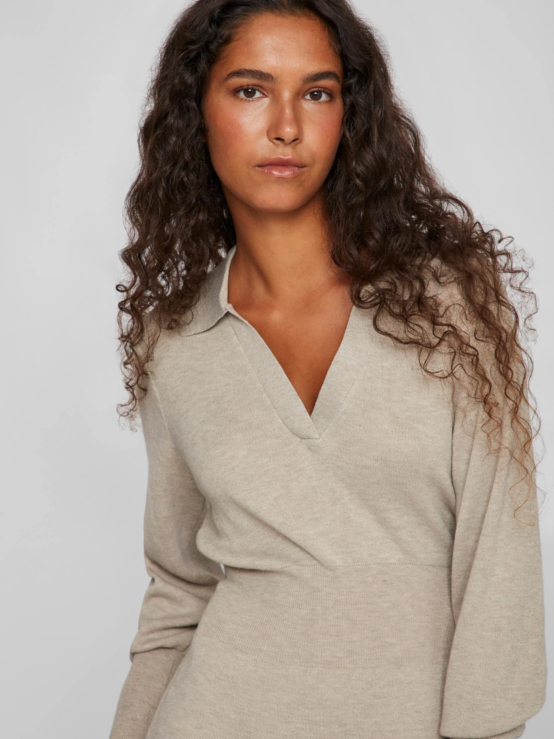 ARLA COLLAR KNIT DRESS (NATURAL MELANGE) - Image 4