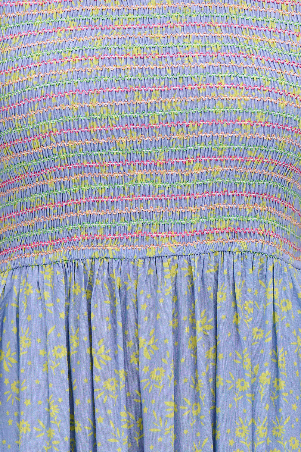 Arrabella Midi Shirred Dress- Blue /Lemon, Star Meadow - Image 2