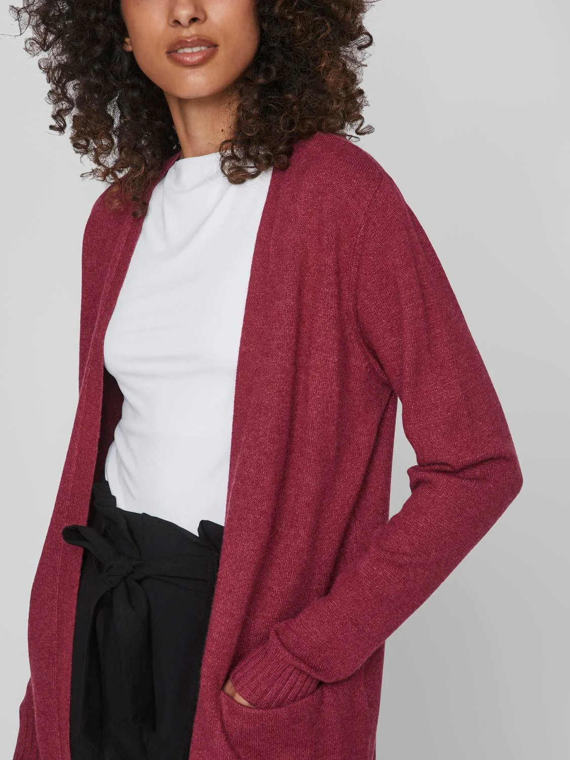 ASHLEY OPEN KNIT CARDIGAN (BEET RED) - Image 3