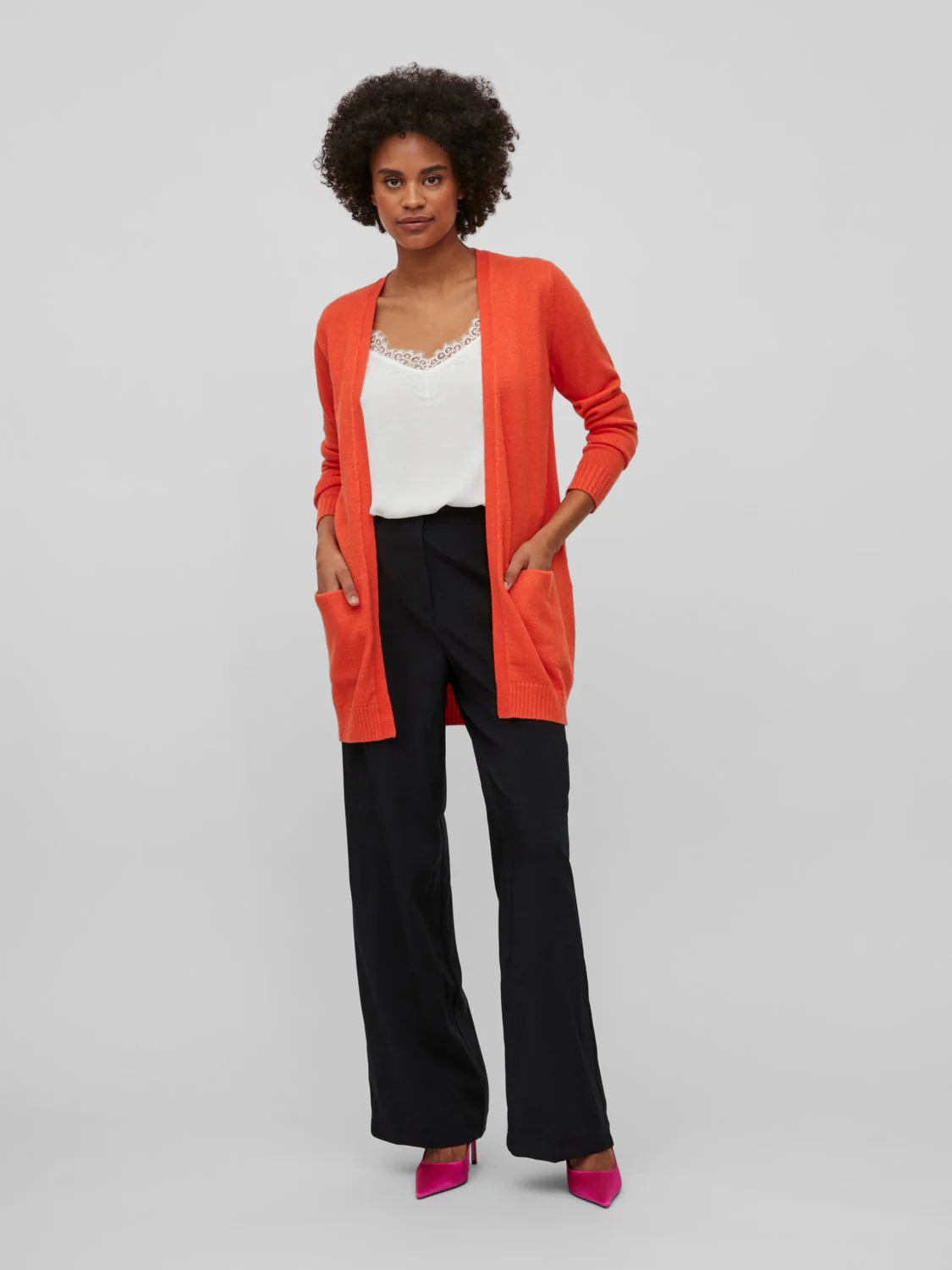 Ashley Open Knit Cardigan (Tigerlily/DARK MELANGE) - Image 2