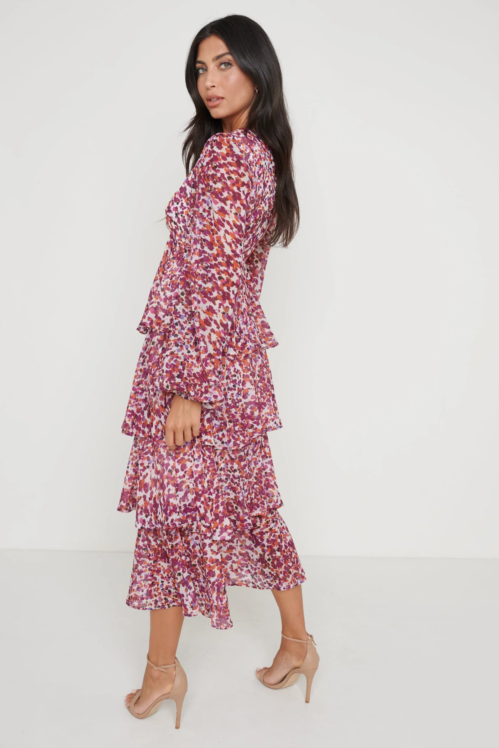 ASHTON RUFFLE MIDI DRESS (CORAL ABSTRACT) - Image 3