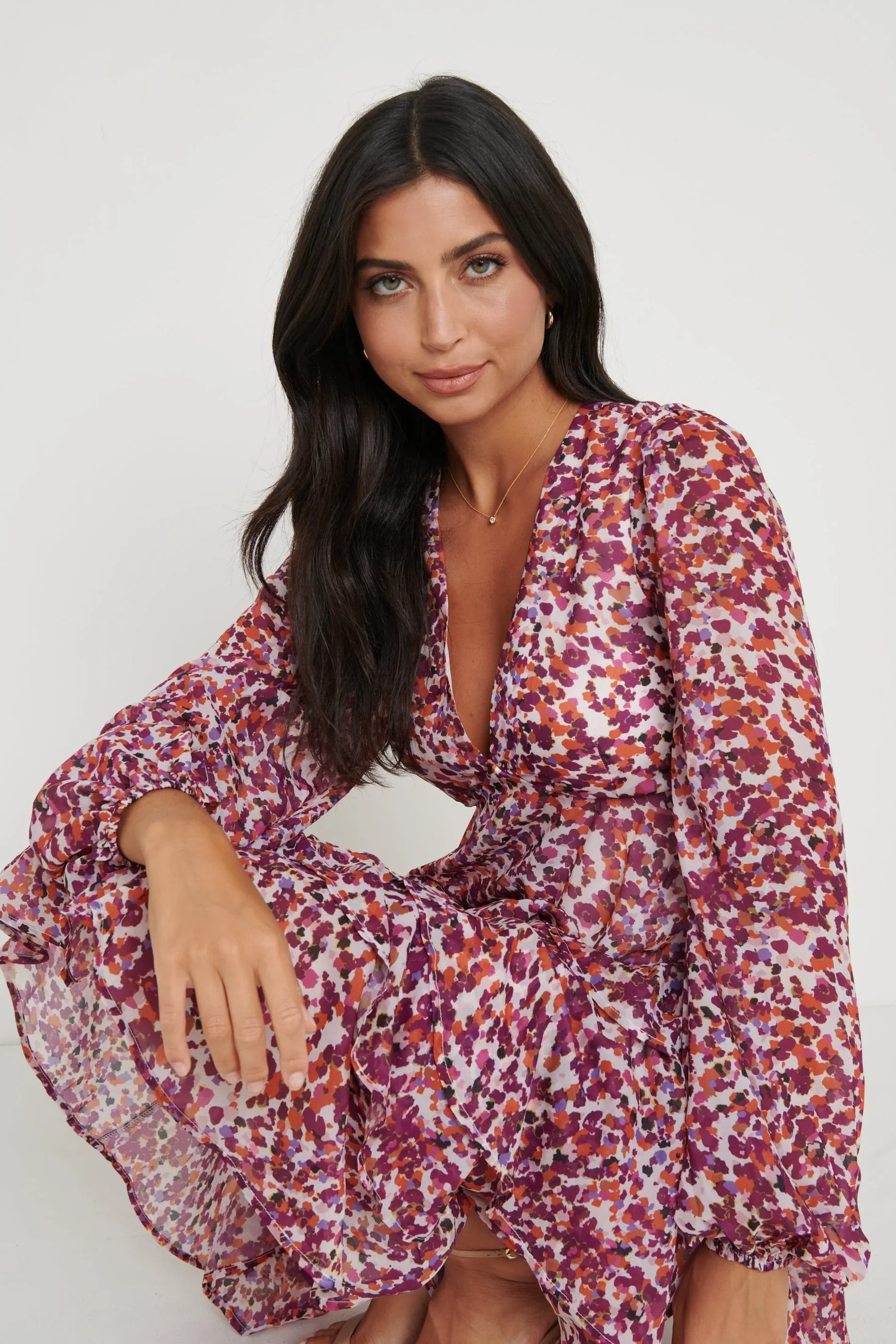 ASHTON RUFFLE MIDI DRESS (CORAL ABSTRACT) - Image 4