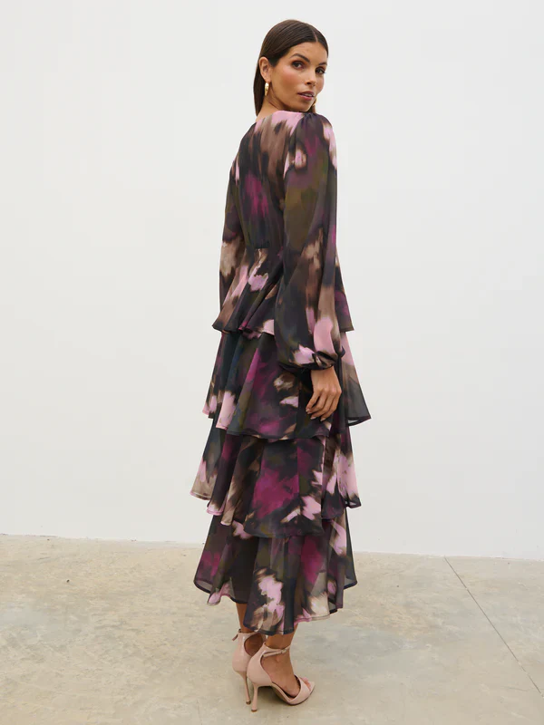 Ashton Ruffle Midi Dress (Purple/Khaki Ombre) - Image 3