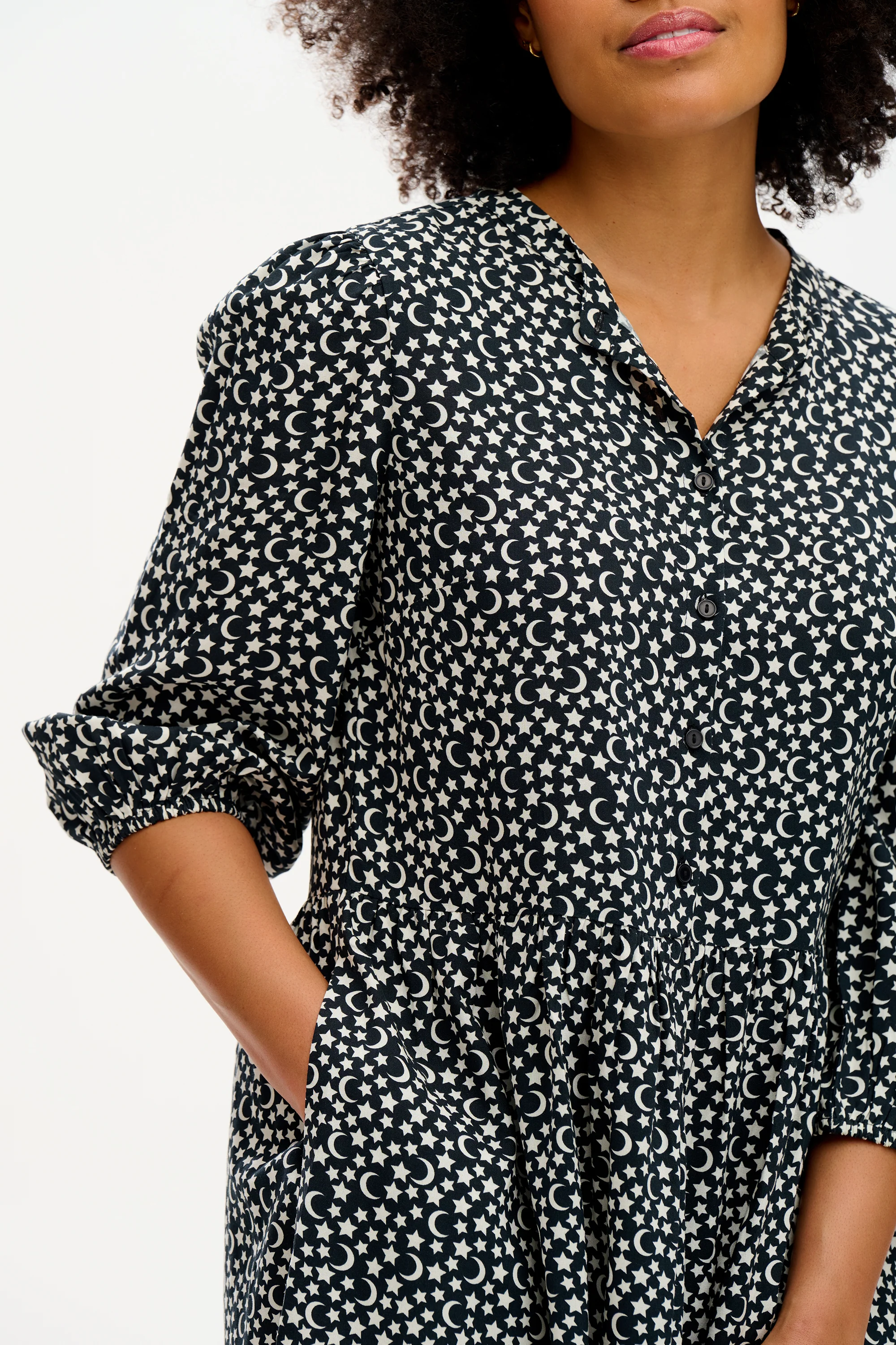 Astra Smock Dress | Monochrome Moon & Stars - Image 4