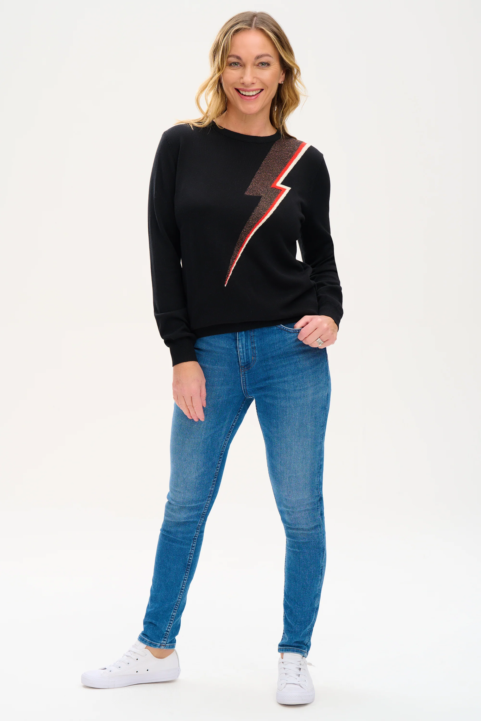 Astrid Jumper - Black, Bronze Lightning Bolt