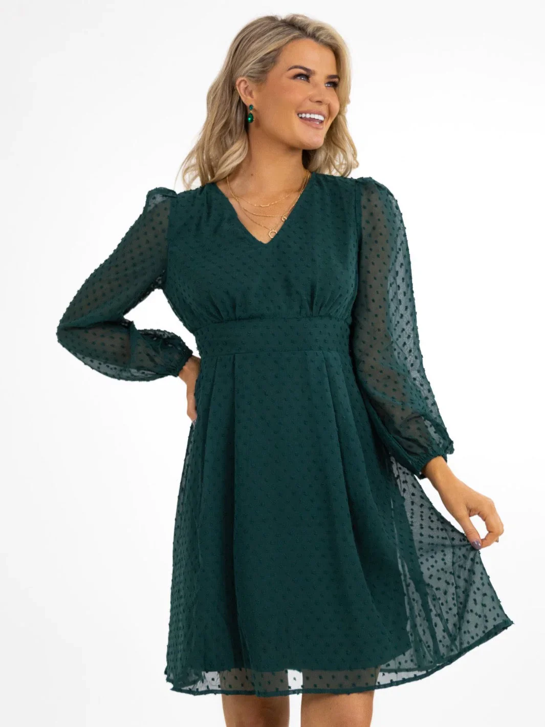 AUDREY MINI DRESS (GREEN) - Image 3