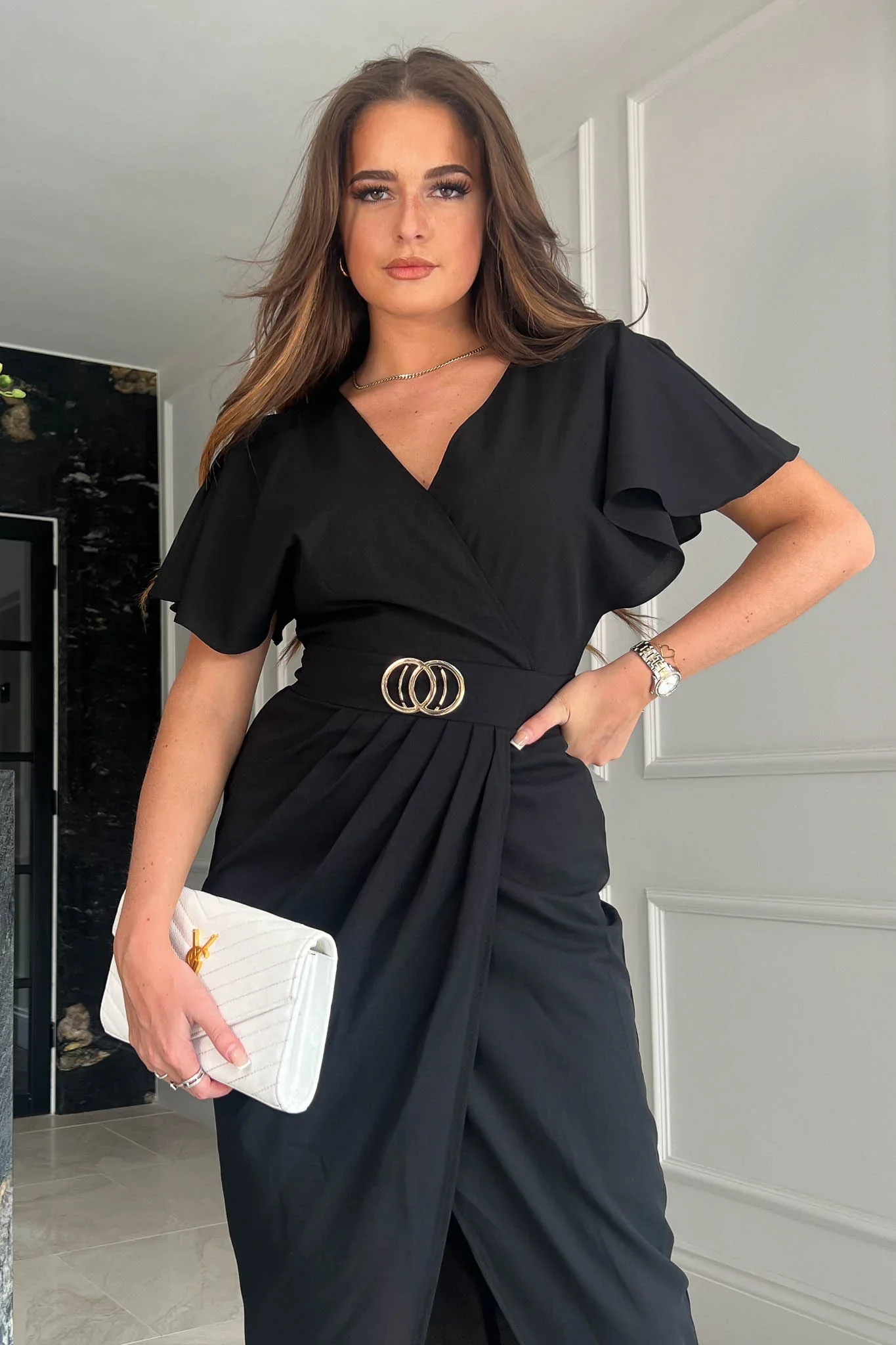 Aurora Buckle Detail Maxi Dress (Black) - Image 3