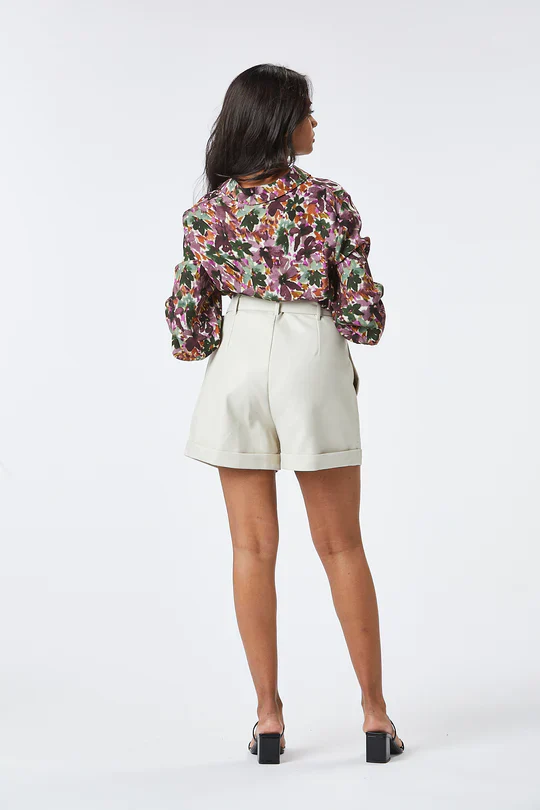 Avena Faux Leather Shorts (Beige) - Image 3