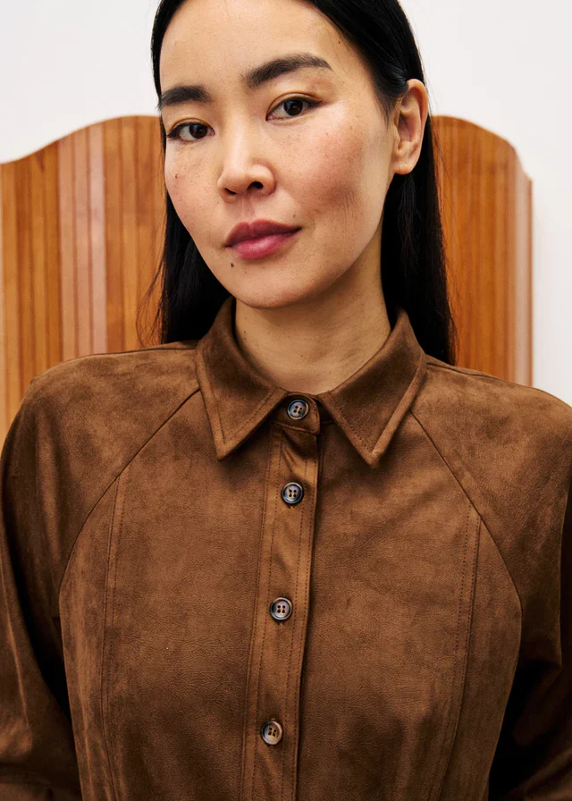 Barbet Suedette Shirt Dress (Brown) - Image 3