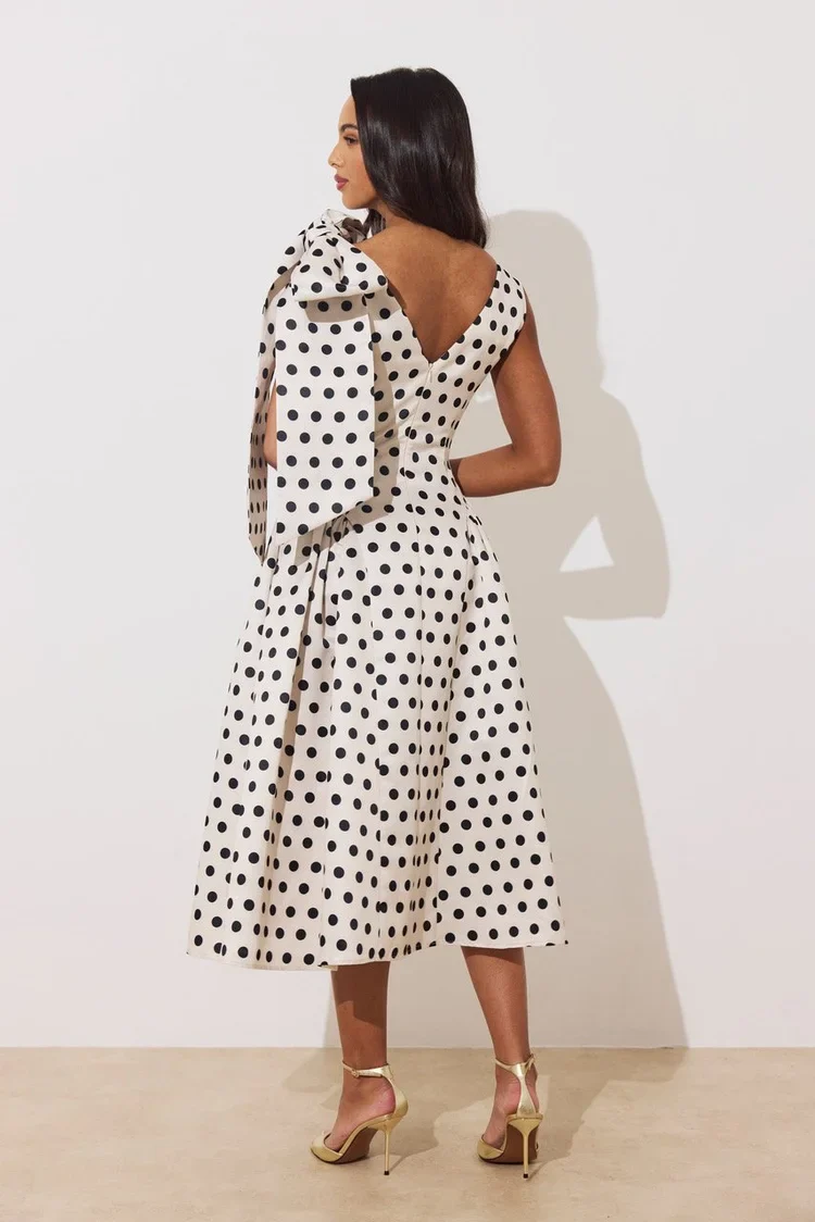Beatrice Bow Dress (Champagne/Polka Dot) - Image 2