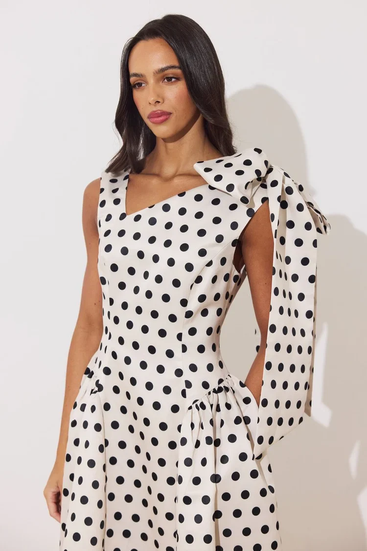 Beatrice Bow Dress (Champagne/Polka Dot) - Image 3
