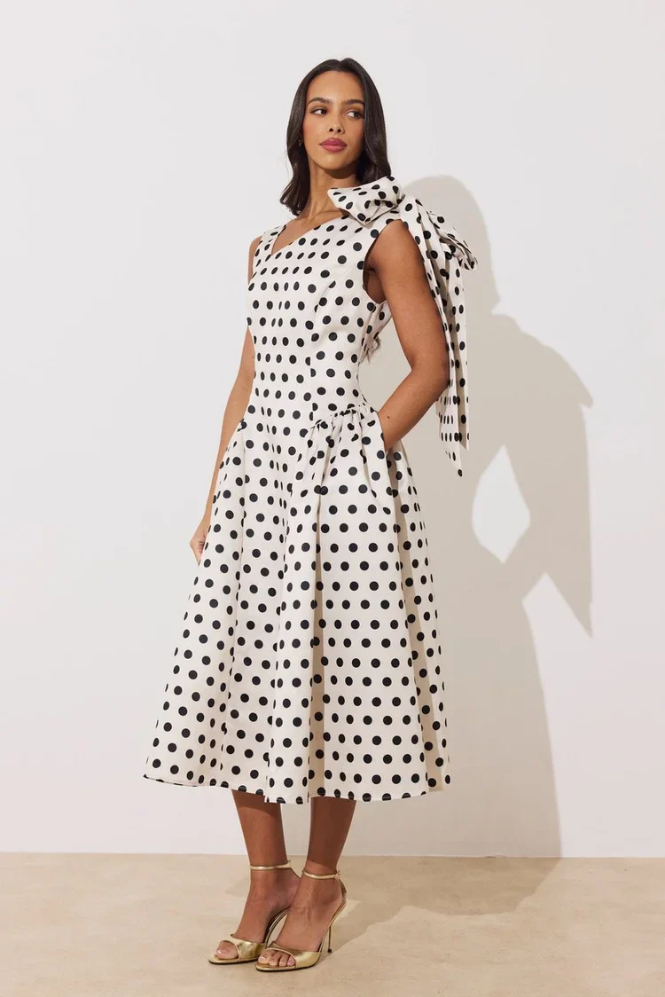 Beatrice Bow Dress (Champagne/Polka Dot) - Image 4