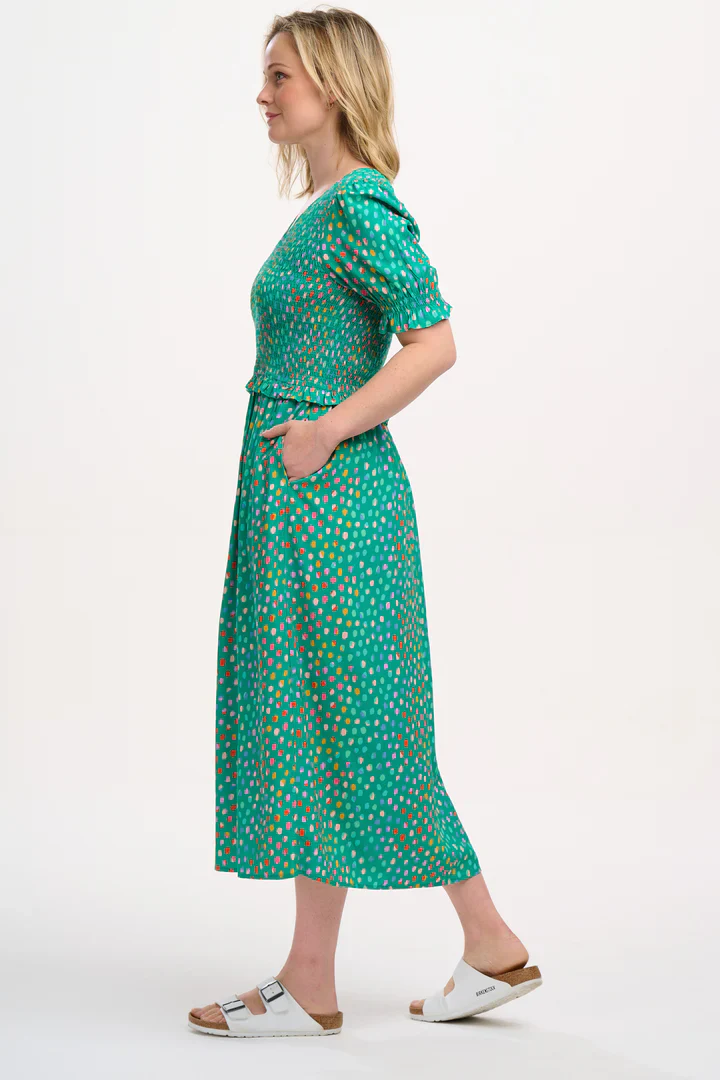 Bettina Shirred Midi Dress (Green Rainbow Pebbles) - Image 2