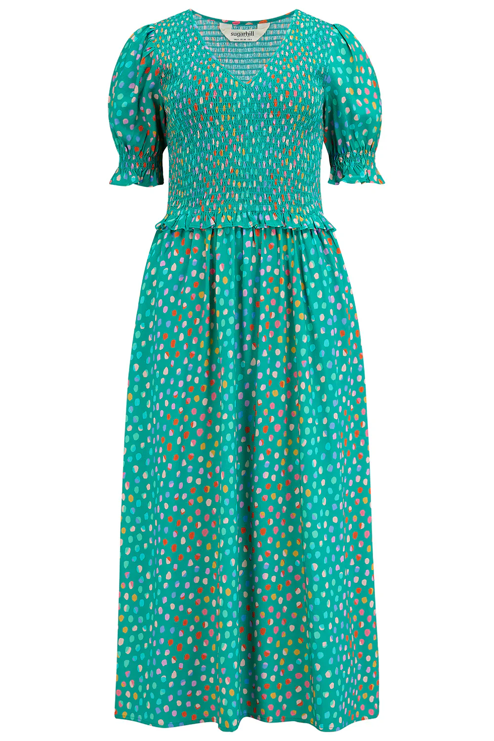 Bettina Shirred Midi Dress (Green Rainbow Pebbles) - Image 4