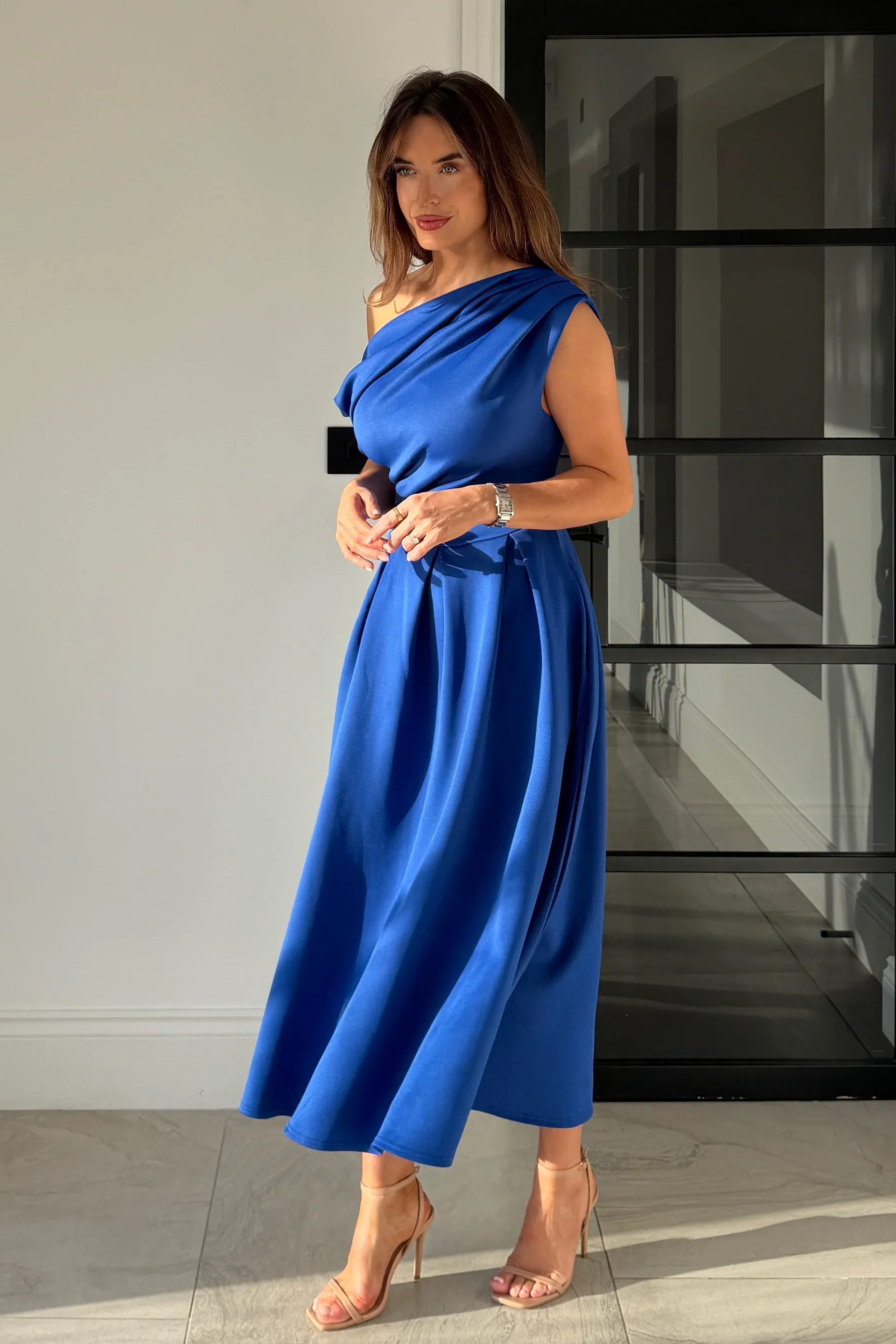 Betty Asymmetric Midi Dress (Cobalt Blue) - Image 2