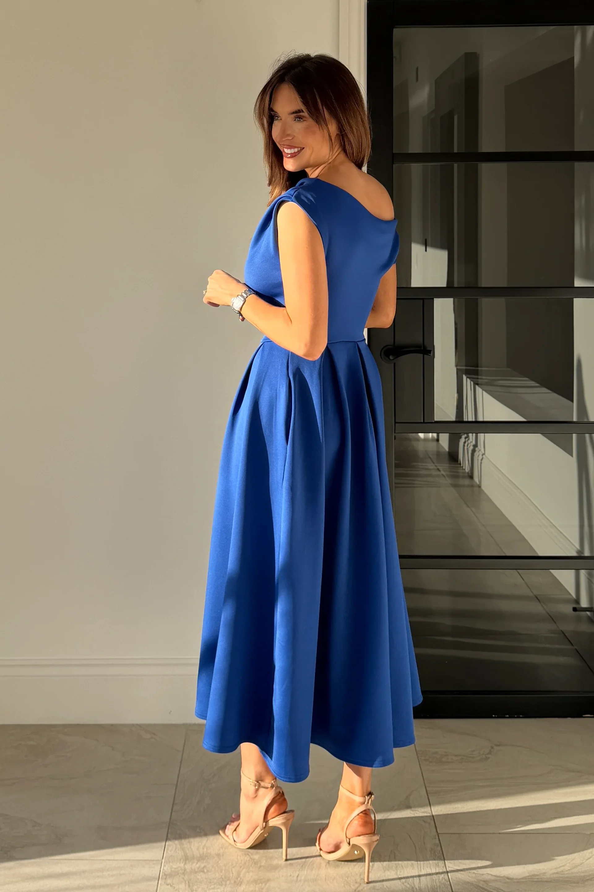 Betty Asymmetric Midi Dress (Cobalt Blue) - Image 3
