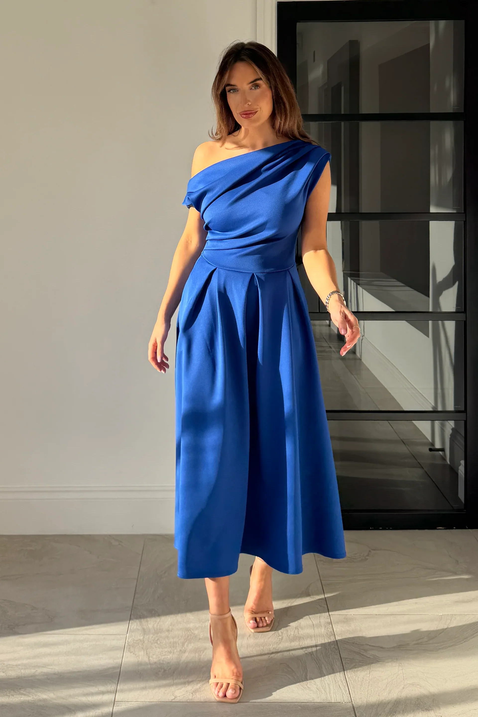 Betty Asymmetric Midi Dress (Cobalt Blue) - Image 4