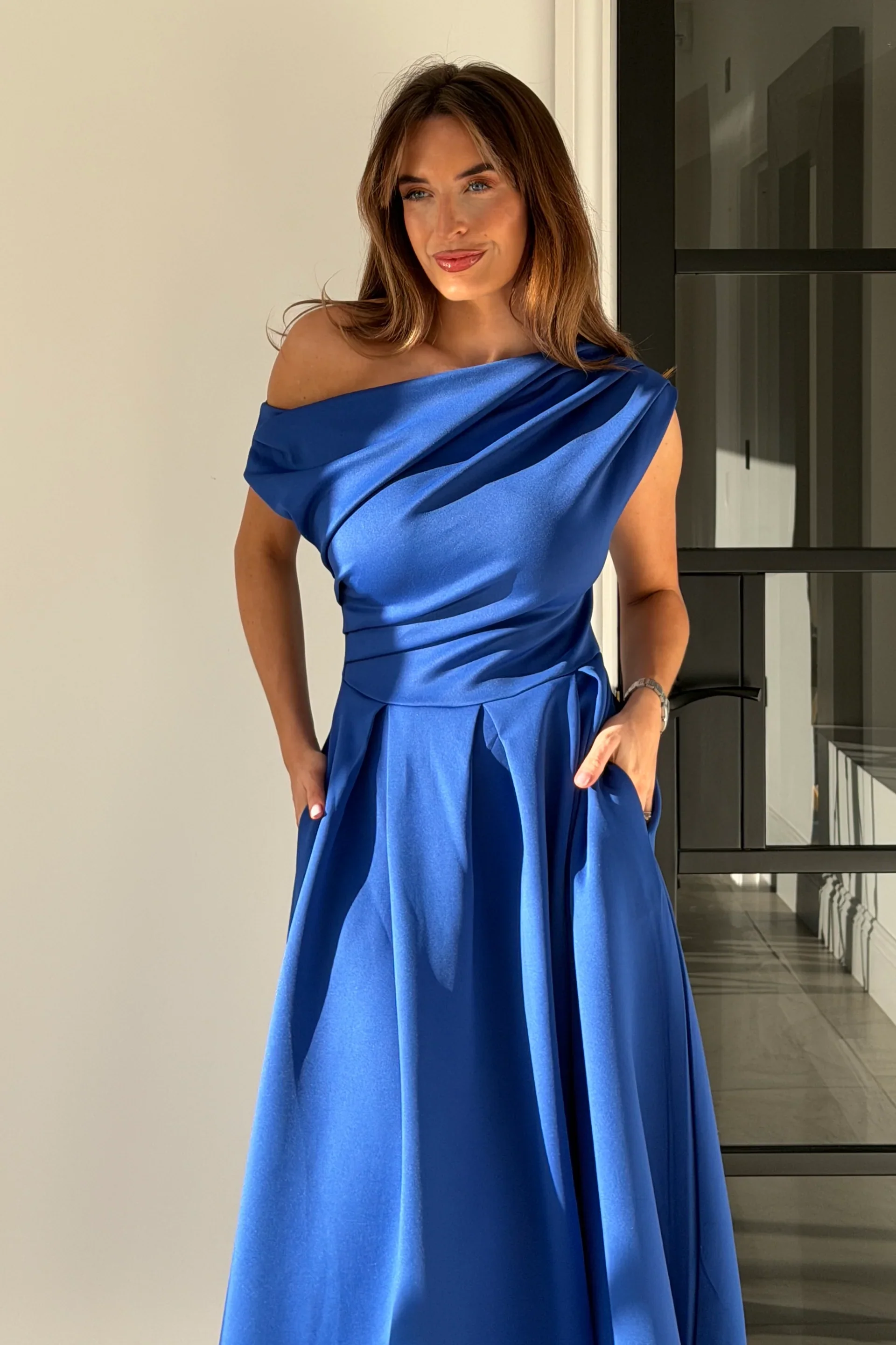 Betty Asymmetric Midi Dress (Cobalt Blue) - Image 5