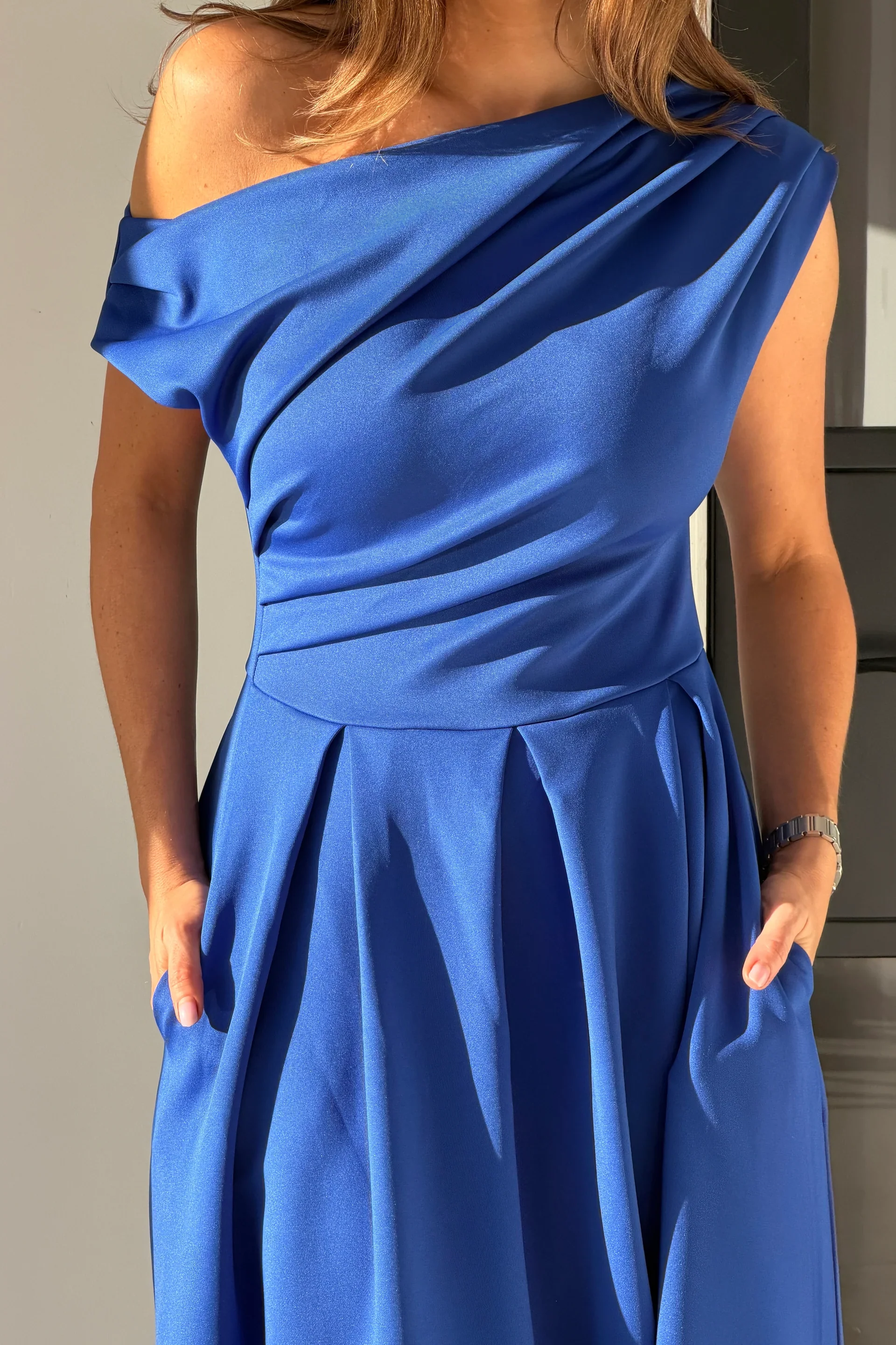 Betty Asymmetric Midi Dress (Cobalt Blue) - Image 6