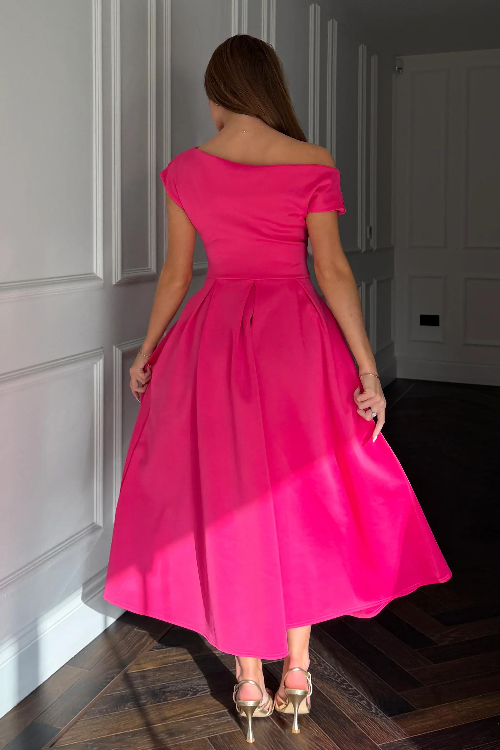 Betty Asymmetric Midi Dress (Hot Pink) - Image 4