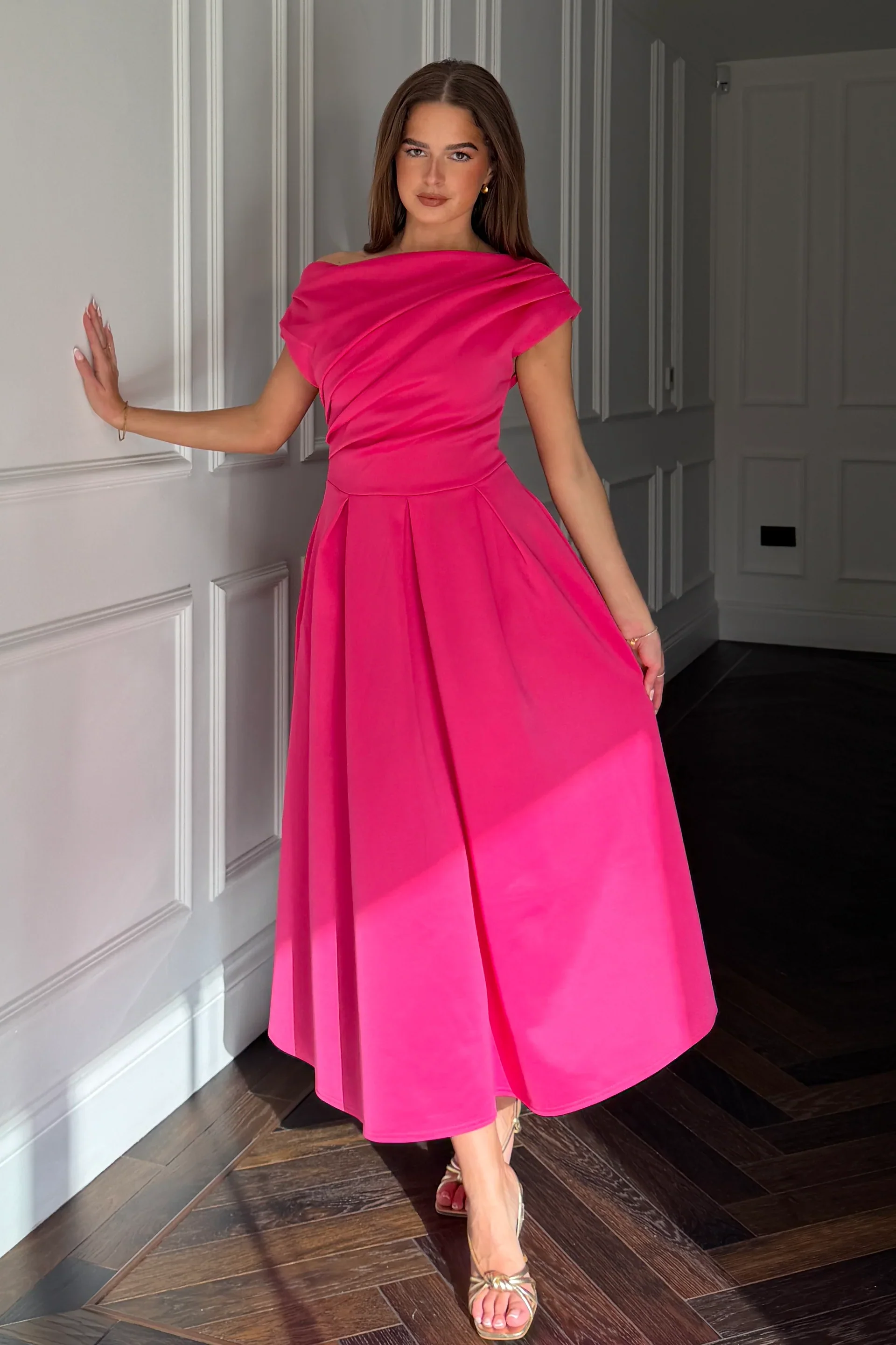 Betty Asymmetric Midi Dress (Hot Pink) - Image 7