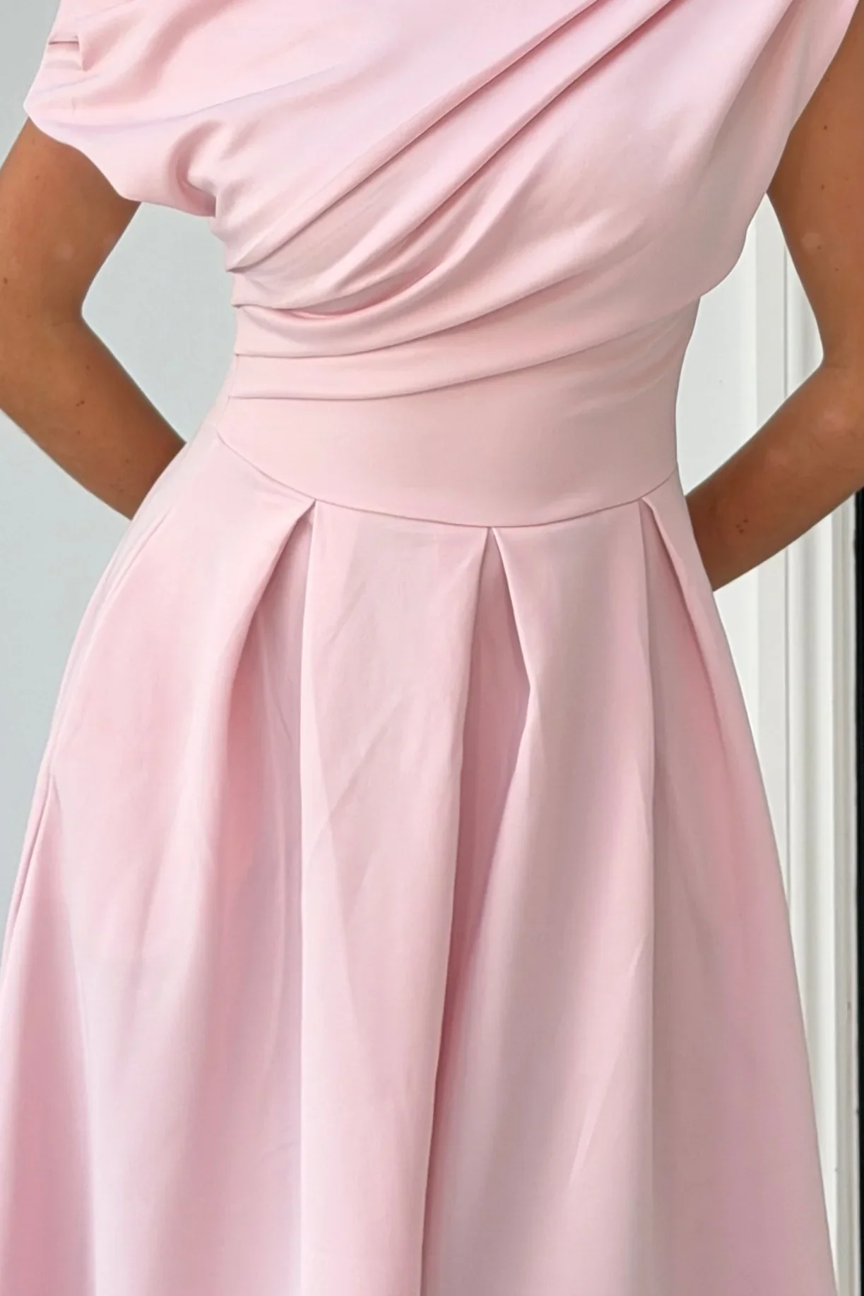 Betty Asymmetric Midi Dress (Pink) - Image 4